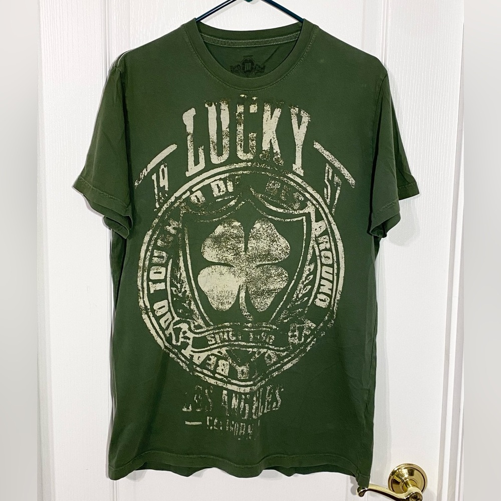 Y2K VTG Lucky Brand USA MADE Shamrock Graphic Tee Green Men’s Medium